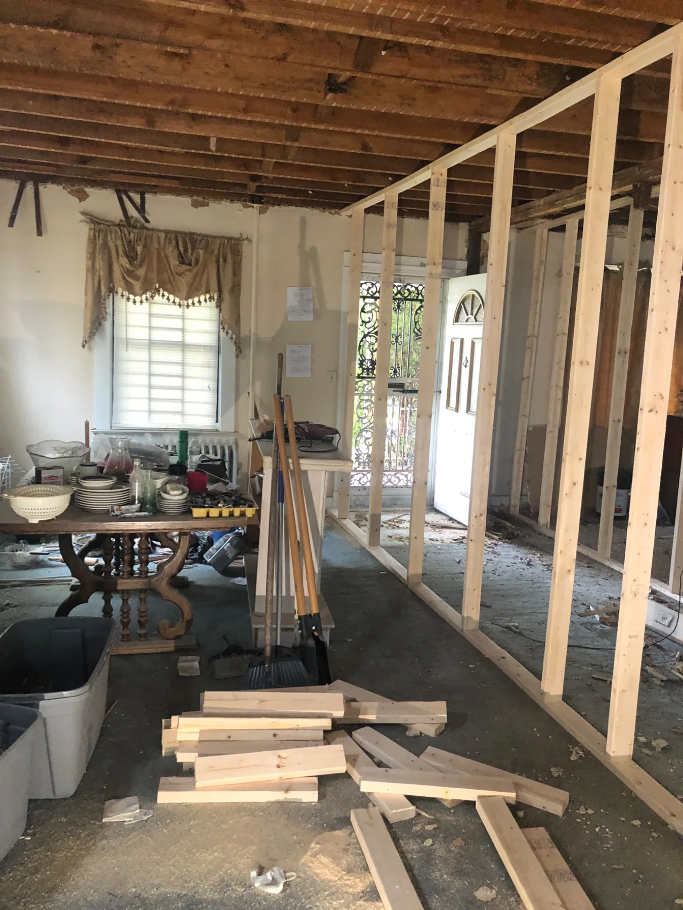 Residential framing during open-plan renovation
